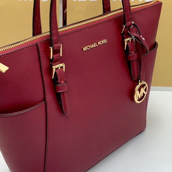 NWT MICHAEL KORS CHARLOTTE LARGE TOP ZIP TOTE BAG Dark Berry COLOR - Picture 2 of 16